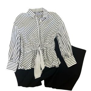 Pearl by Lela Rose Gingham Two Piece Navy Matching Set Size Small